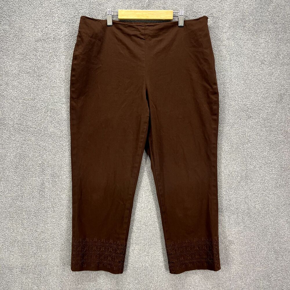 Jones New York Pants Womens 12 Brown Cropped Stretch Embroidered